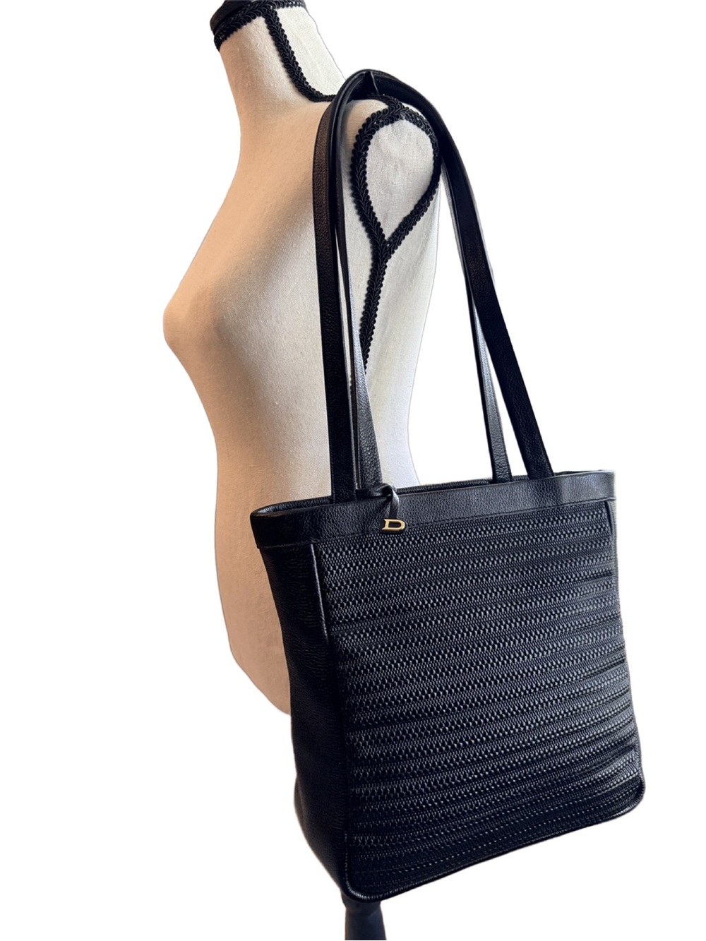 Delvaux Textured Black Leather Tote Bag Made in Belgium Vintage